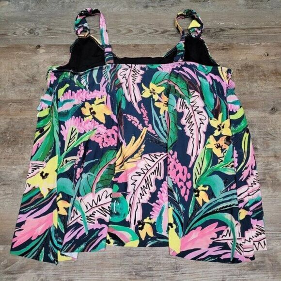 NEW Birdsong Sz 24W Waikiki Floral Plus Size Flyaway Underwire Tankini Swim Top - Picture 4 of 11